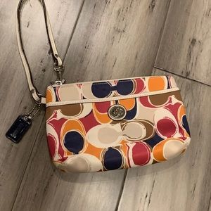Multi colored coach wristlet